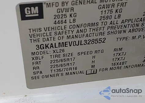 2018 GMC Terrain Sle z USA, uszkodzony, nr VIN 3GKALMEV0JL328552
